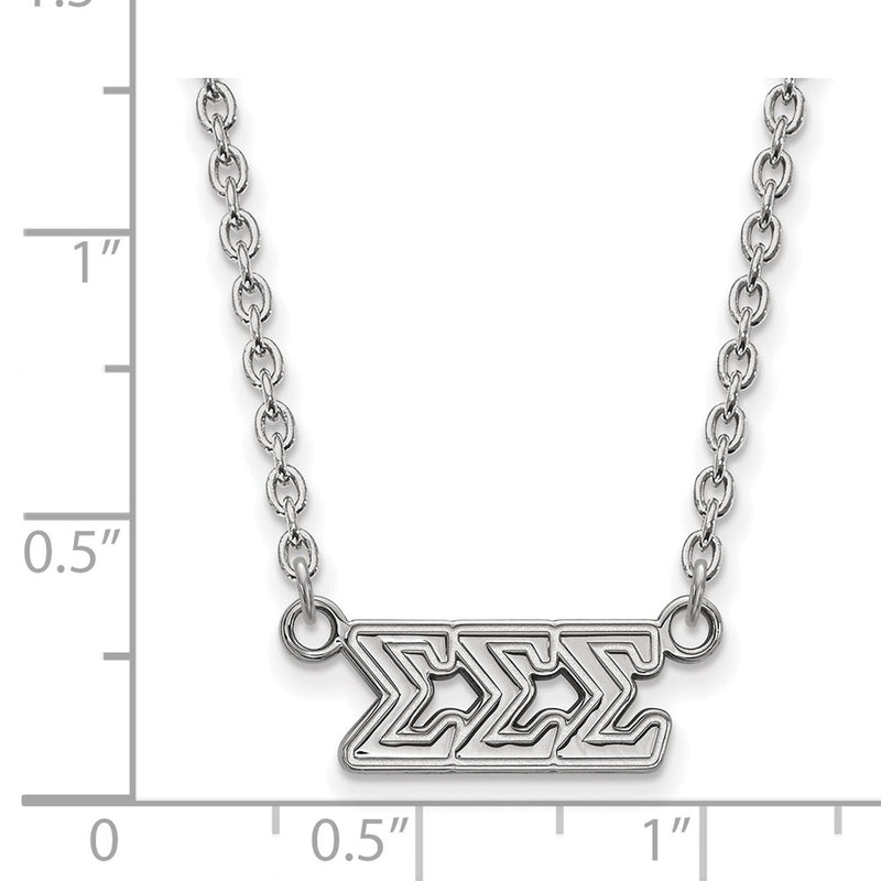 Sterling Silver Rhodium Plated Logoart Sigma Sorority Greek Letters Medium Pendant 18 Inch Necklace