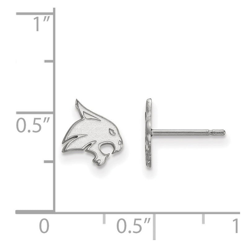 Sterling Silver Rhodium Plated Logoart Texas State University Bobcat Extra Small Post Earrings