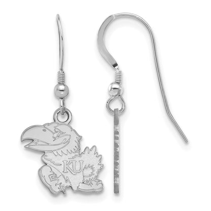 Sterling Silver Rhodium Plated Logoart University Of Kansas Jayhawk Small Dangle Wire Earrings