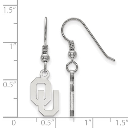 Sterling Silver Rhodium Plated Logoart University Of Oklahoma O U Small Dangle Wire Earrings