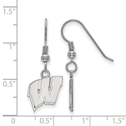 Sterling Silver Rhodium Plated Logoart University Of Wisconsin Letter W Small Dangle Wire Earrings
