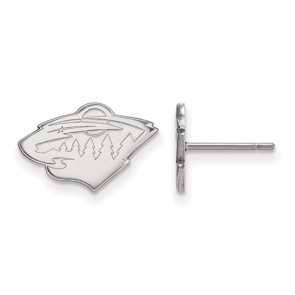 Sterling Silver Rhodium Plated Nhl Logoart Minnesota Wild Extra Small Post Earrings
