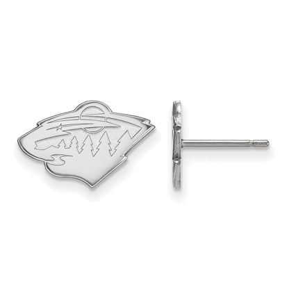 Sterling Silver Rhodium Plated Nhl Logoart Minnesota Wild Extra Small Post Earrings