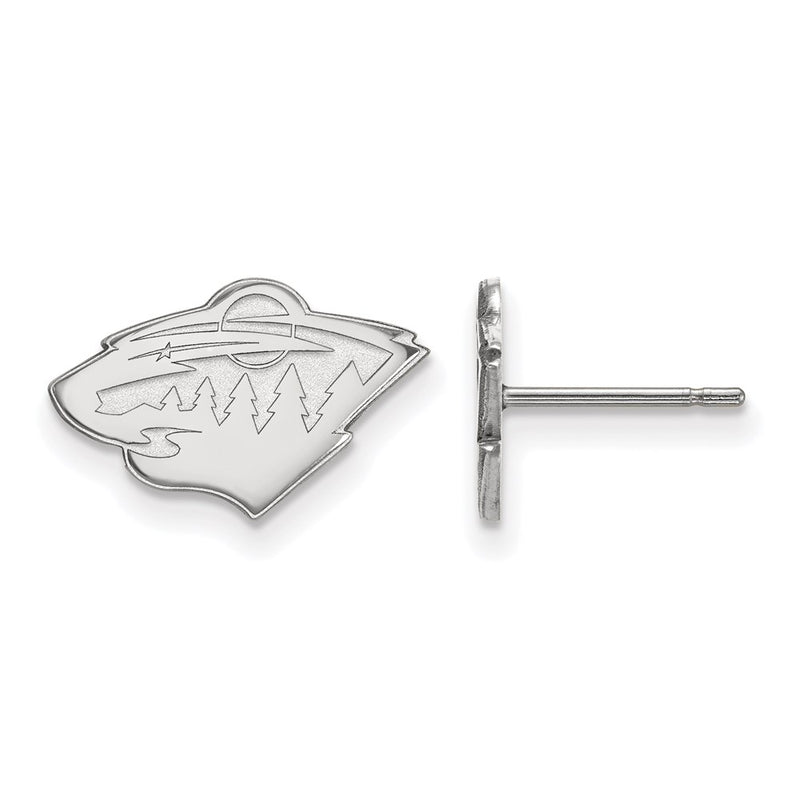 Sterling Silver Rhodium Plated Nhl Logoart Minnesota Wild Extra Small Post Earrings