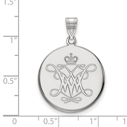 Sterling Silver Rhodium Plated Logoart College Of William And Mary Large Disc Pendant