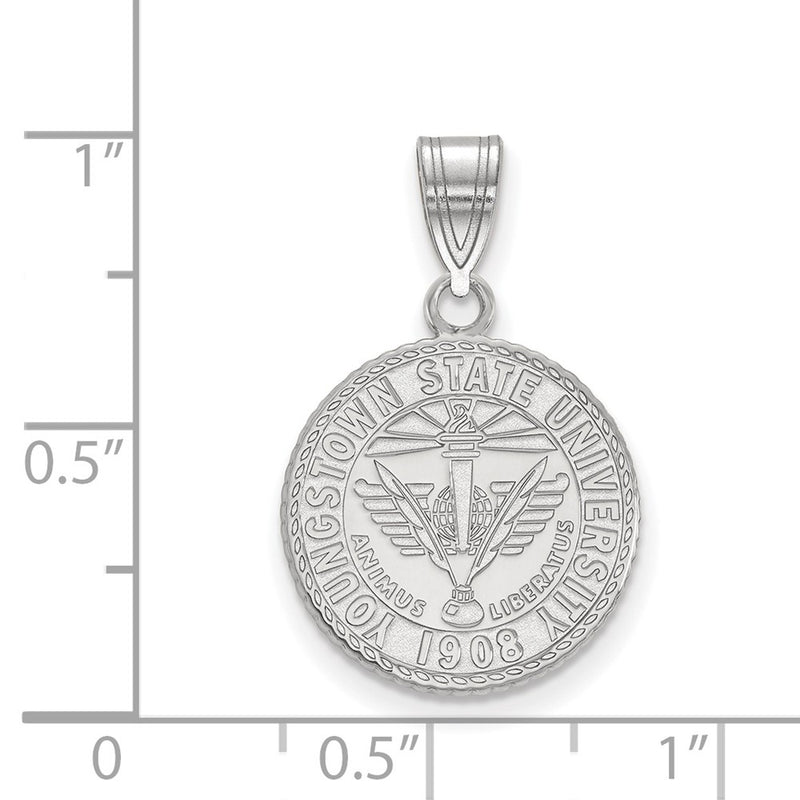 Sterling Silver Rhodium Plated Logoart Youngstown State University Medium Crest Pendant