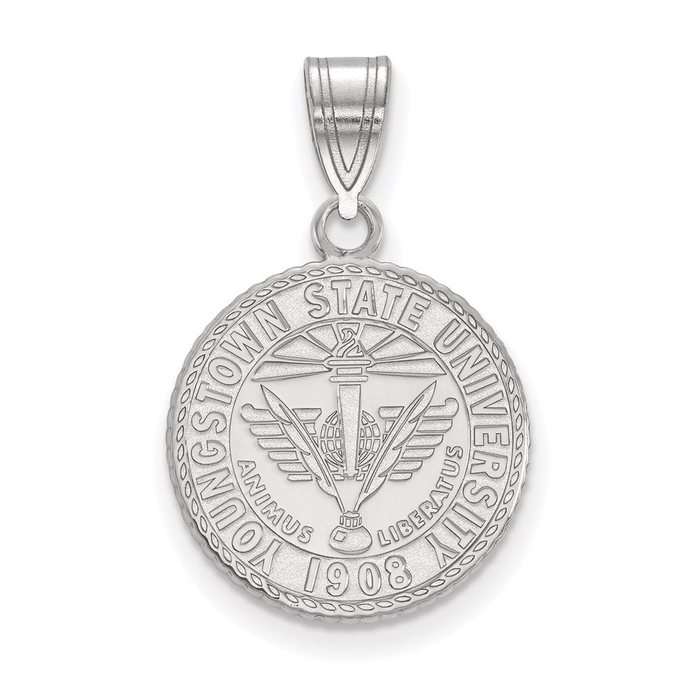 Sterling Silver Rhodium Plated Logoart Youngstown State University Medium Crest Pendant