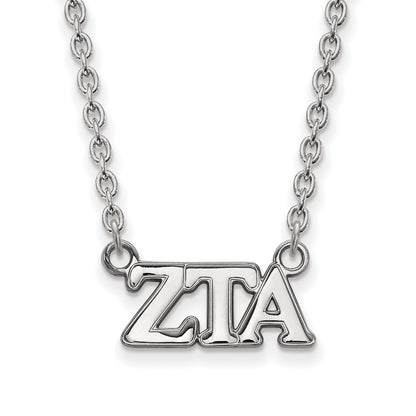 Sterling Silver Rhodium Plated Logoart Zeta Tau Alpha Sorority Greek Letters Medium Pendant 18 Inch Necklace