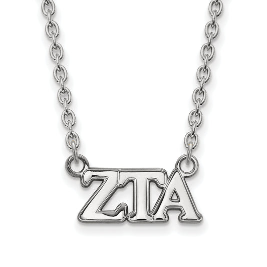 Sterling Silver Rhodium Plated Logoart Zeta Tau Alpha Sorority Greek Letters Medium Pendant 18 Inch Necklace