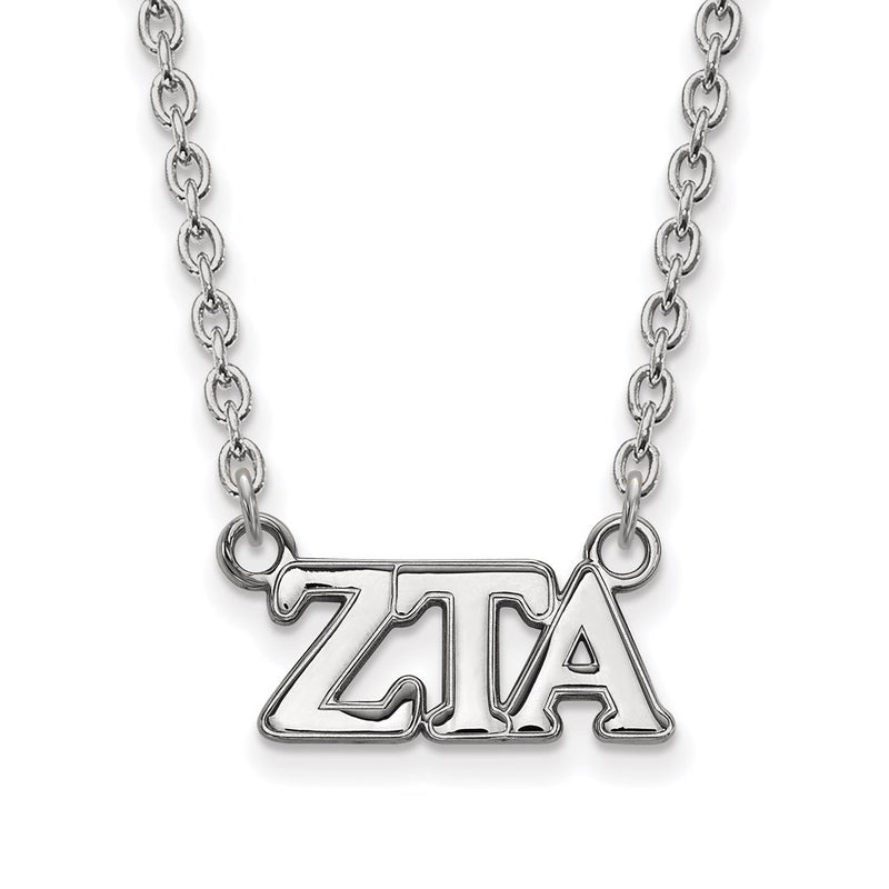 Sterling Silver Rhodium Plated Logoart Zeta Tau Alpha Sorority Greek Letters Medium Pendant 18 Inch Necklace
