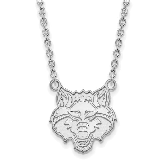 10K White Gold Logoart Arkansas State University Wolf Large Pendant 18 Inch Necklace
