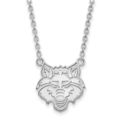10K White Gold Logoart Arkansas State University Wolf Large Pendant 18 Inch Necklace
