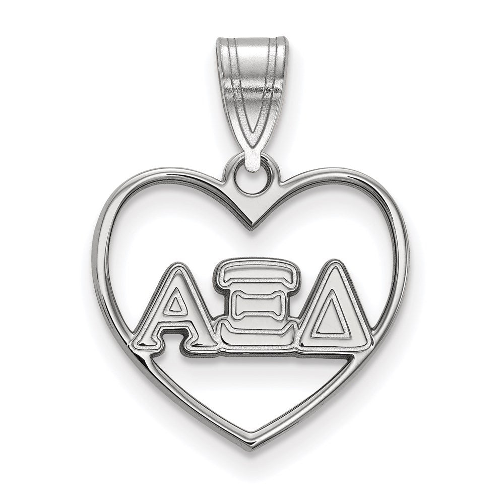 Sterling Silver Rhodium Plated Logoart Alpha Xi Delta Sorority Greek Letters Heart Pendant