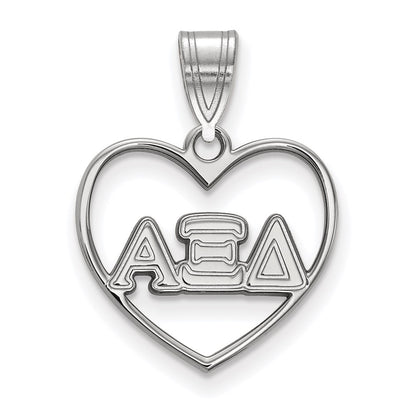 Sterling Silver Rhodium Plated Logoart Alpha Xi Delta Sorority Greek Letters Heart Pendant