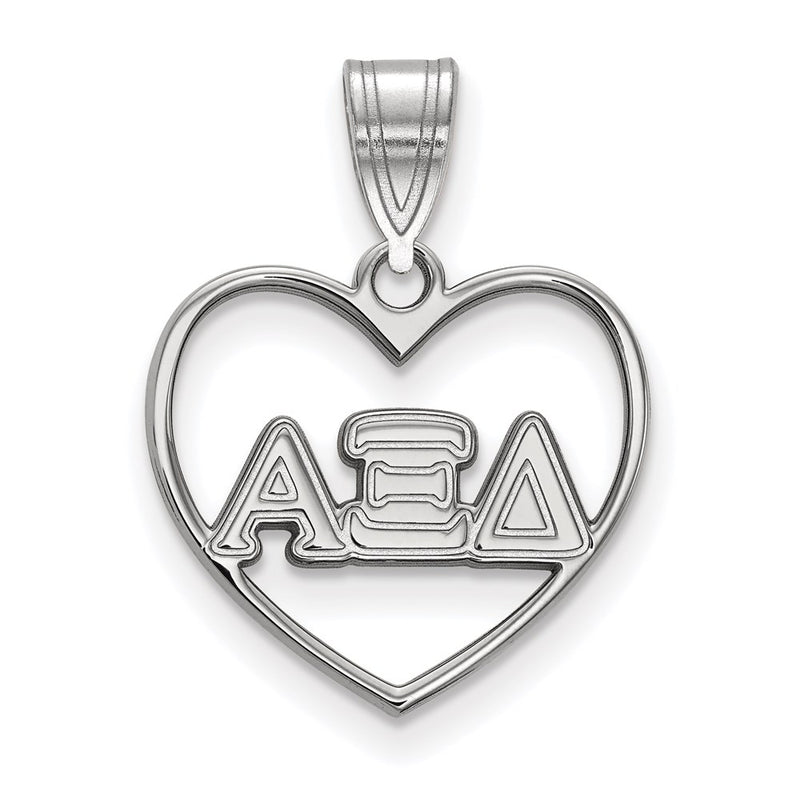 Sterling Silver Rhodium Plated Logoart Alpha Xi Delta Sorority Greek Letters Heart Pendant