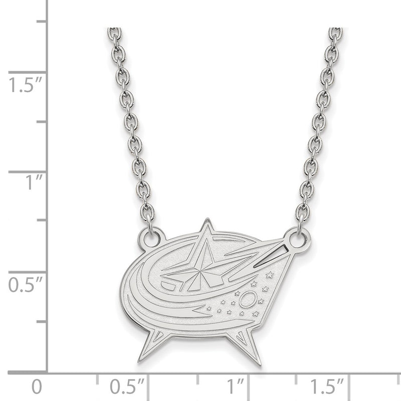 14K White Gold Nhl Logoart Columbus Blue Jackets Large Pendant 18 Inch Necklace