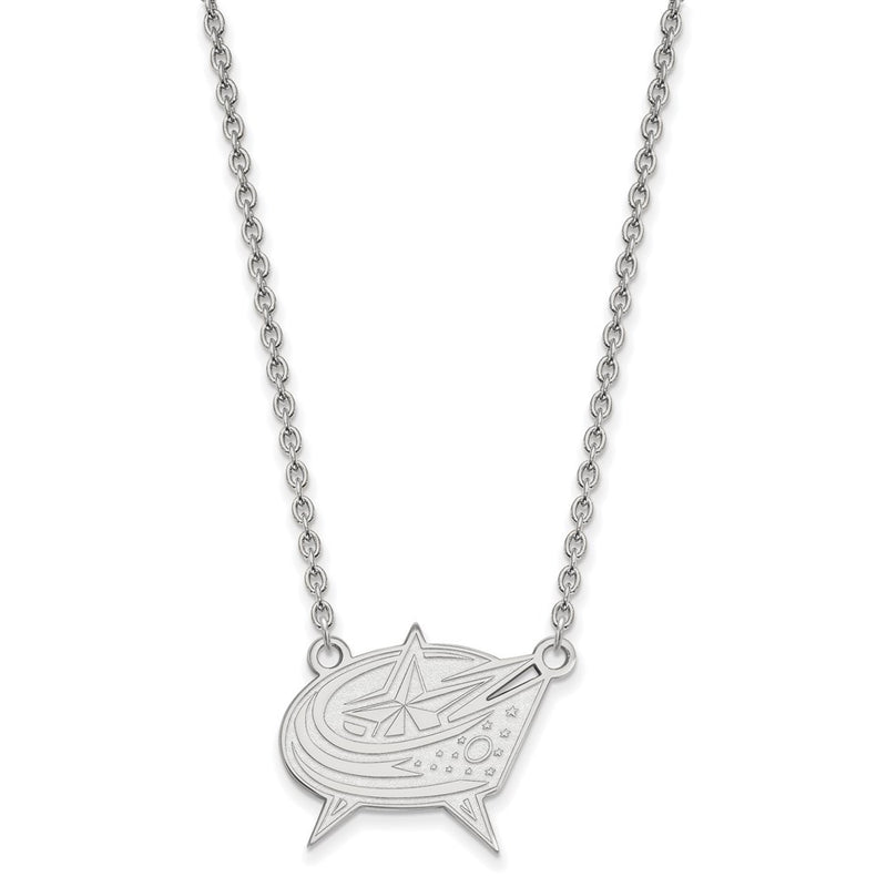 14K White Gold Nhl Logoart Columbus Blue Jackets Large Pendant 18 Inch Necklace