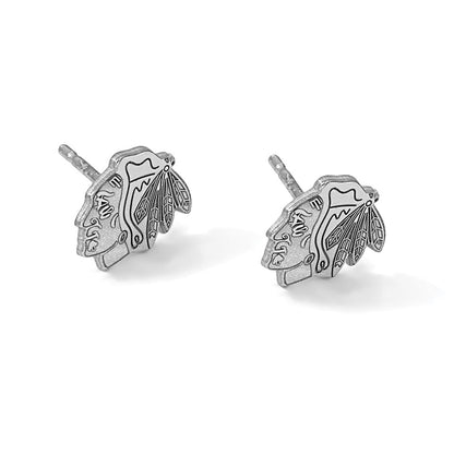 Sterling Silver Rhodium Plated Nhl Logoart Chicago Blackhawks Extra Small Post Earrings