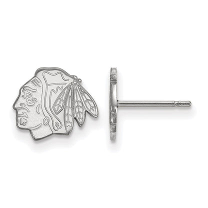 Sterling Silver Rhodium Plated Nhl Logoart Chicago Blackhawks Extra Small Post Earrings
