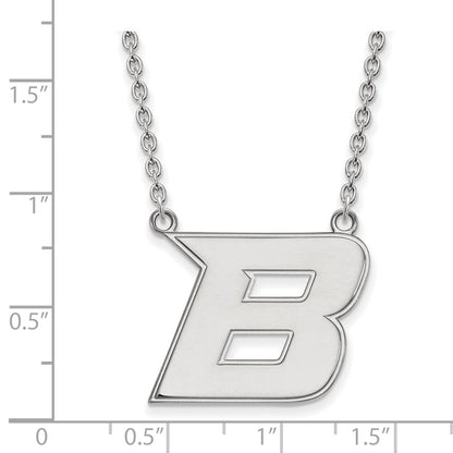 Sterling Silver Rhodium Plated Logoart Boise State University Letter B Large Pendant 18 Inch Necklace