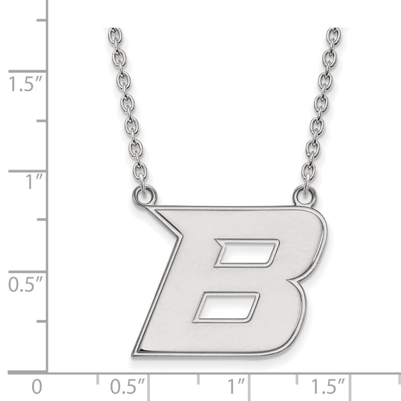 Sterling Silver Rhodium Plated Logoart Boise State University Letter B Large Pendant 18 Inch Necklace