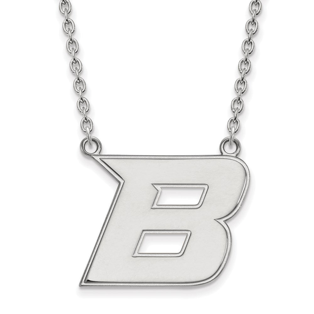 Sterling Silver Rhodium Plated Logoart Boise State University Letter B Large Pendant 18 Inch Necklace