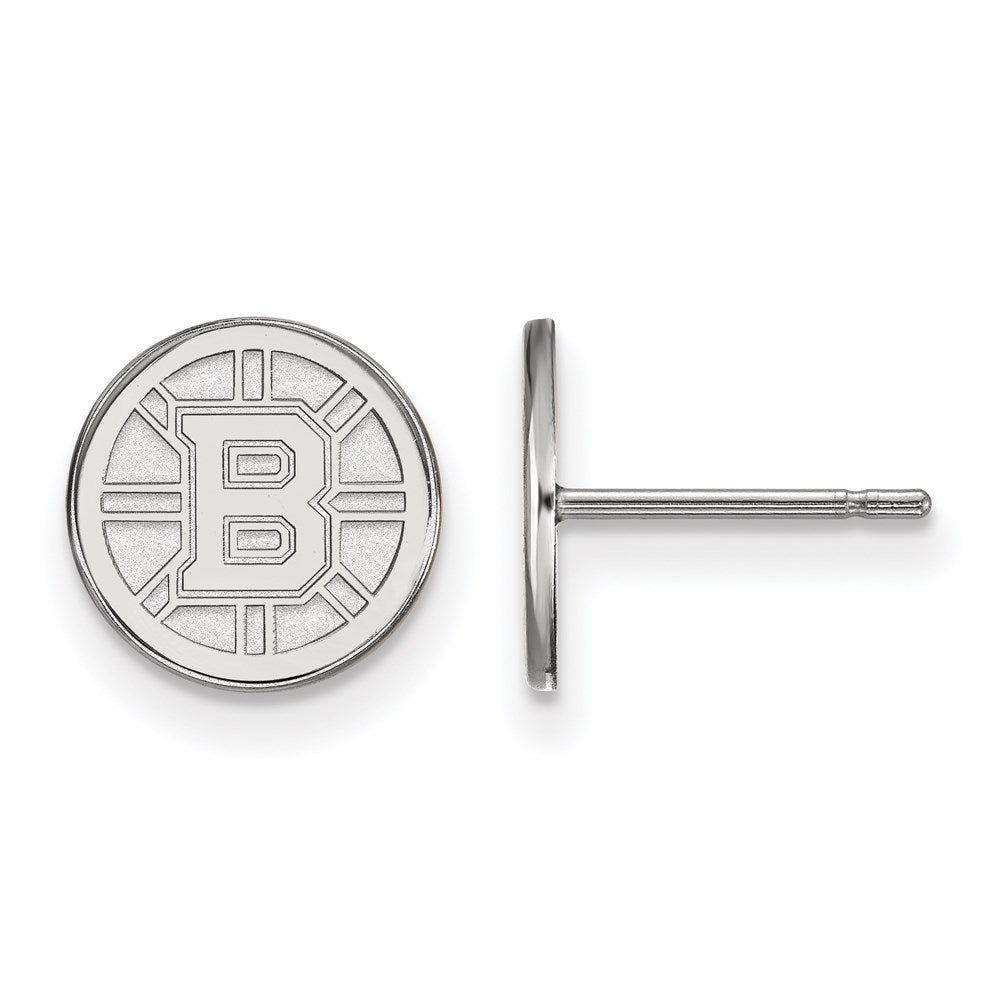 Sterling Silver Rhodium Plated Nhl Logoart Boston Bruins Extra Small Post Earrings