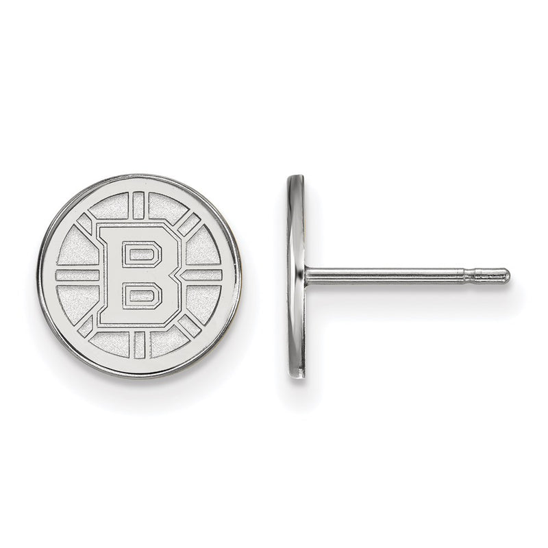 Sterling Silver Rhodium Plated Nhl Logoart Boston Bruins Extra Small Post Earrings