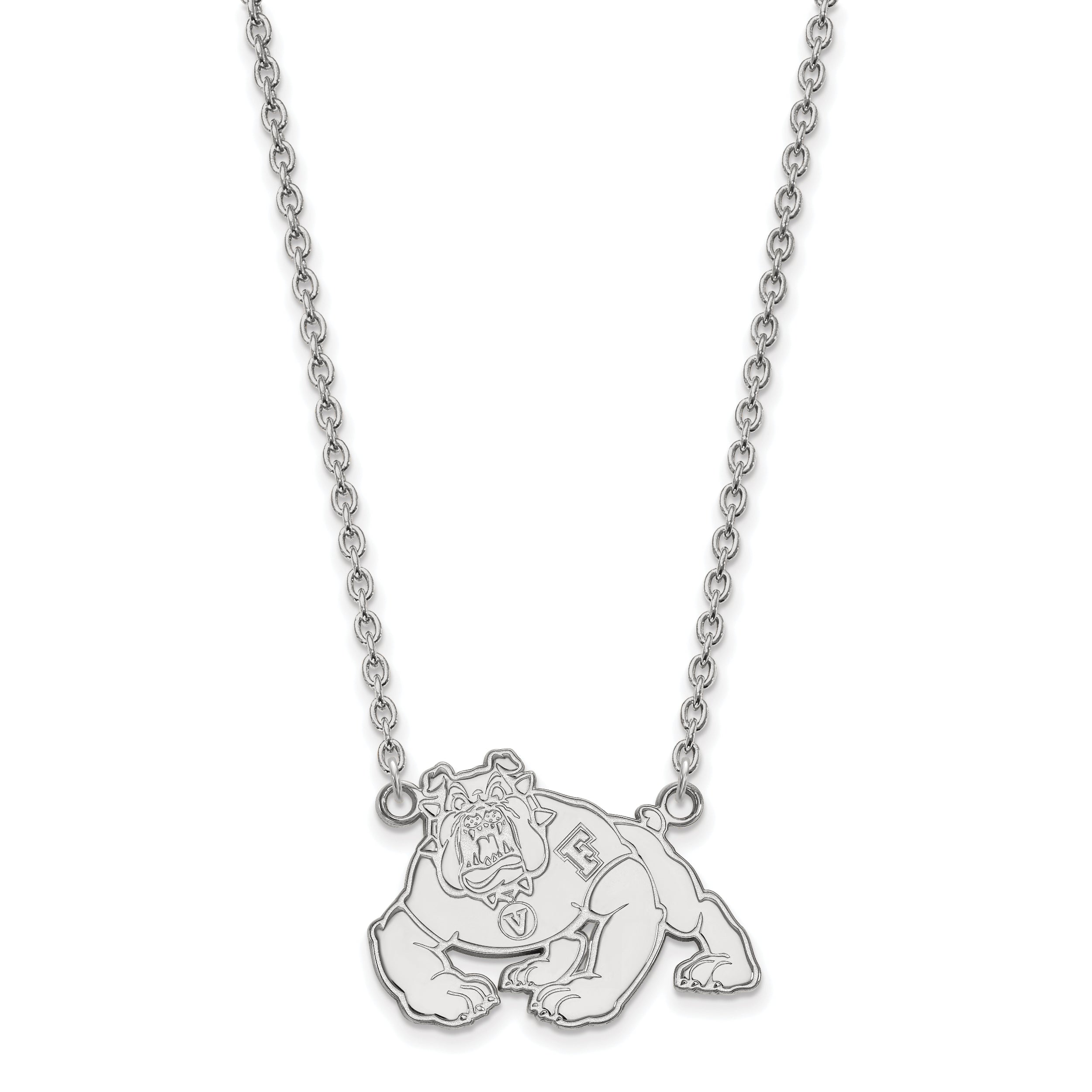 Sterling Silver Rhodium Plated Logoart California State University Fresno Bulldog Large Pendant 18 Inch Necklace