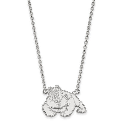 Sterling Silver Rhodium Plated Logoart California State University Fresno Bulldog Large Pendant 18 Inch Necklace