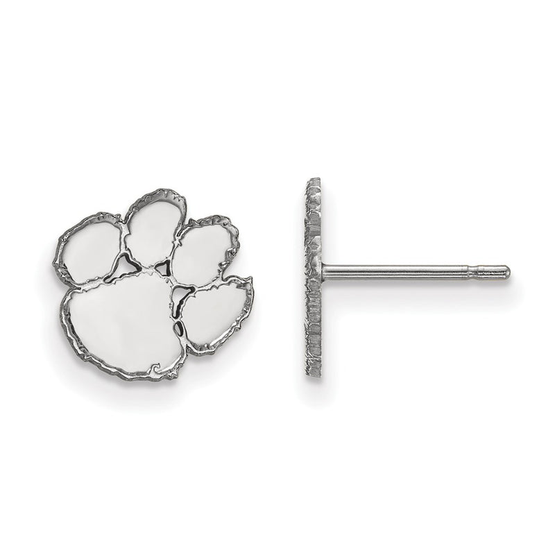 10K White Gold Logoart Clemson University Tiger Paw Extra Small Post Earrings