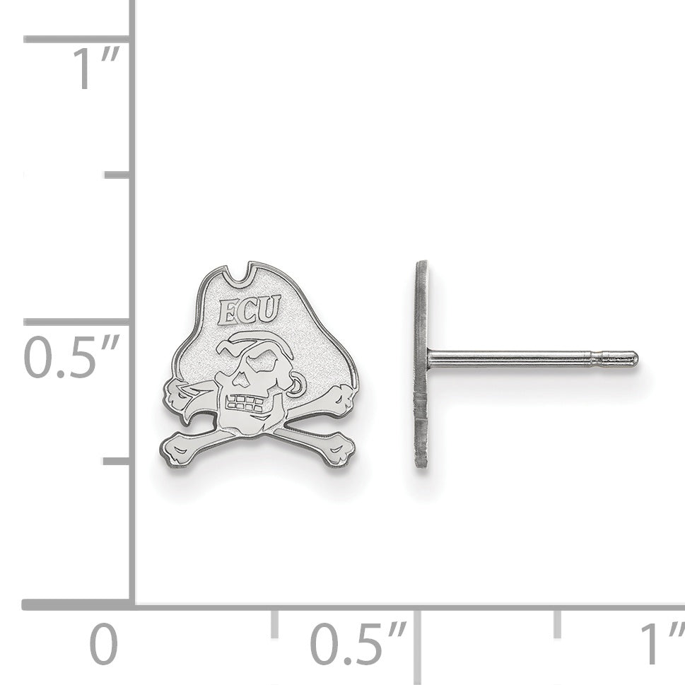 14K White Gold Logoart East Carolina University Pirate Extra Small Post Earrings