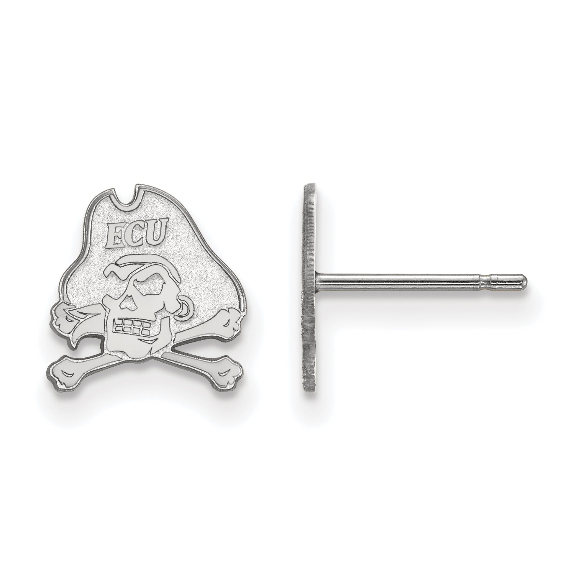 14K White Gold Logoart East Carolina University Pirate Extra Small Post Earrings
