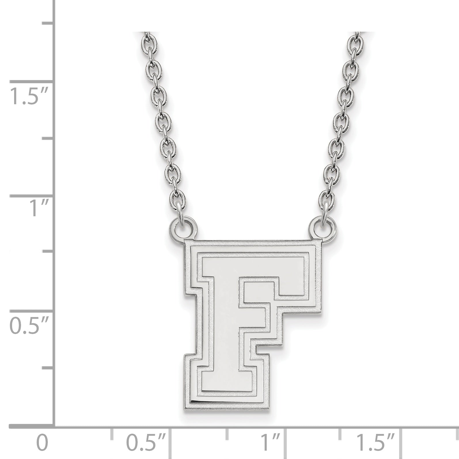 Sterling Silver Rhodium Plated Logoart Fordham University Letter F Large Pendant 18 Inch Necklace