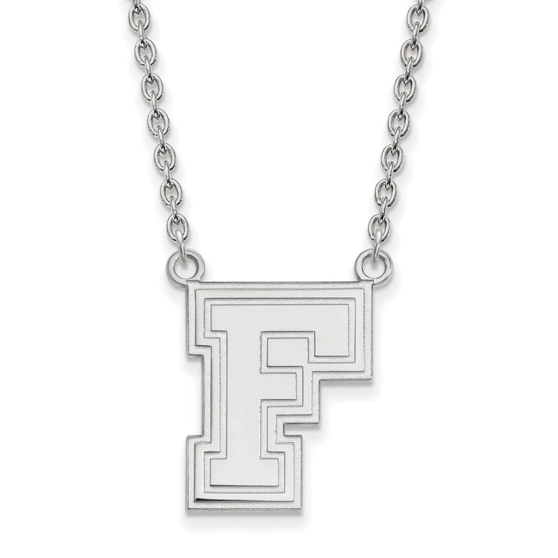 Sterling Silver Rhodium Plated Logoart Fordham University Letter F Large Pendant 18 Inch Necklace
