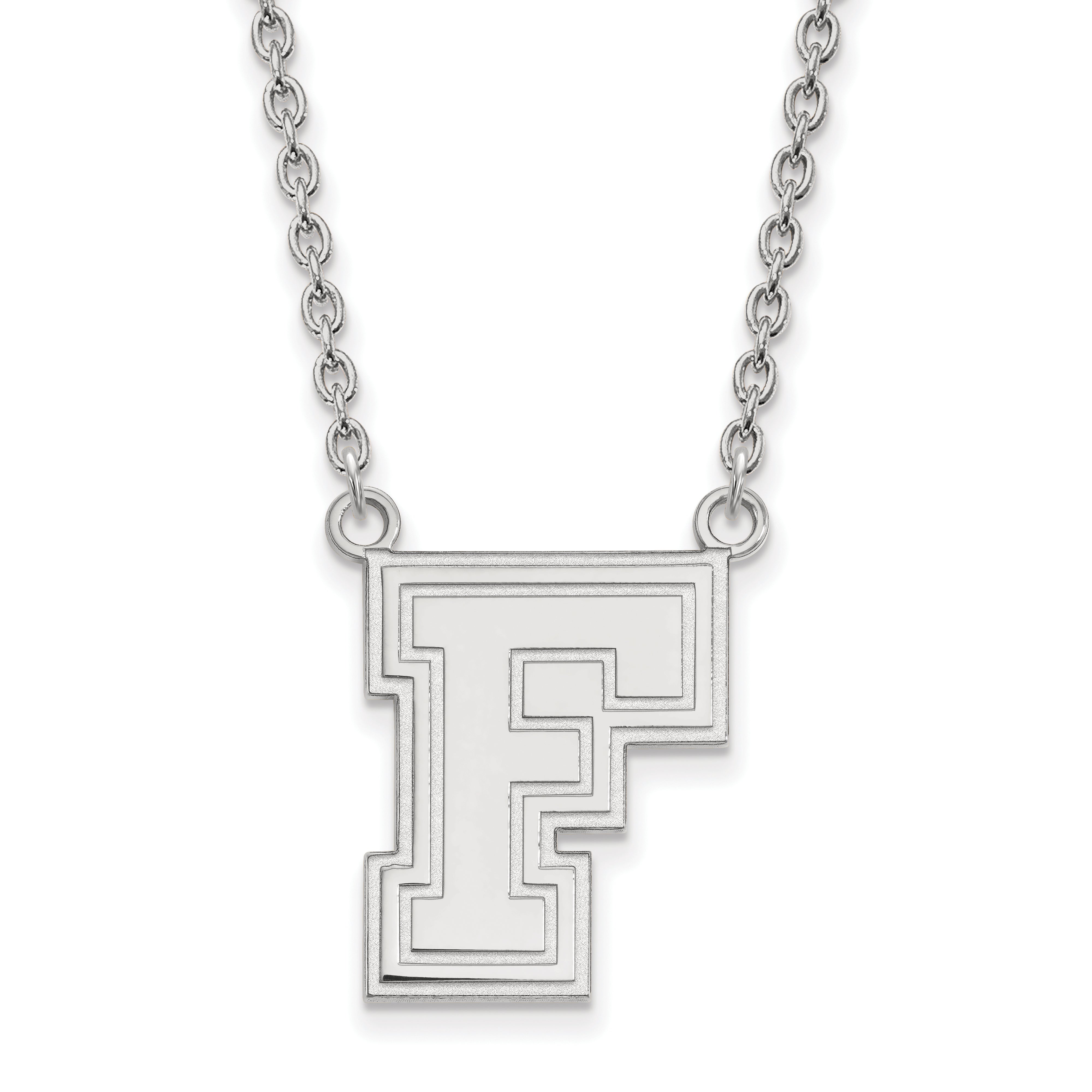 10K White Gold Logoart Fordham University Letter F Large Pendant 18 Inch Necklace