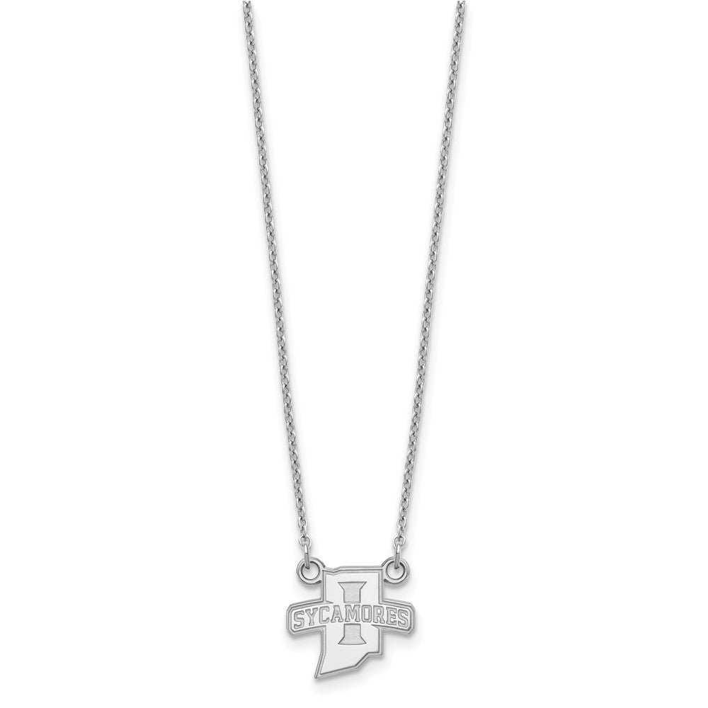 Sterling Silver Rhodium Plated Logoart Indiana State University Sycamores Small Pendant 18 Inch Necklace