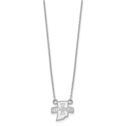Sterling Silver Rhodium Plated Logoart Indiana State University Sycamores Small Pendant 18 Inch Necklace