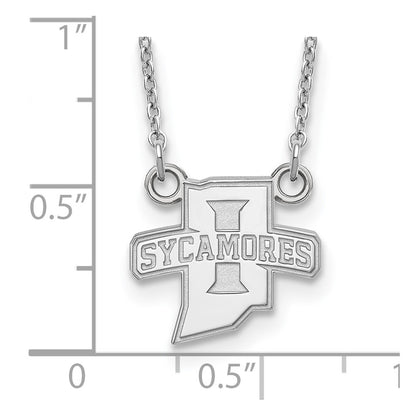 Sterling Silver Rhodium Plated Logoart Indiana State University Sycamores Small Pendant 18 Inch Necklace
