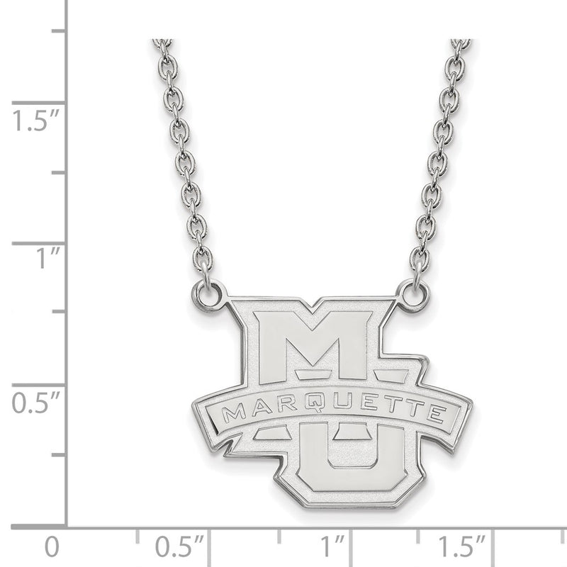 Sterling Silver Rhodium Plated Logoart Marquette University Large Pendant 18 Inch Necklace