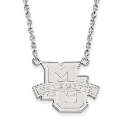 Sterling Silver Rhodium Plated Logoart Marquette University Large Pendant 18 Inch Necklace