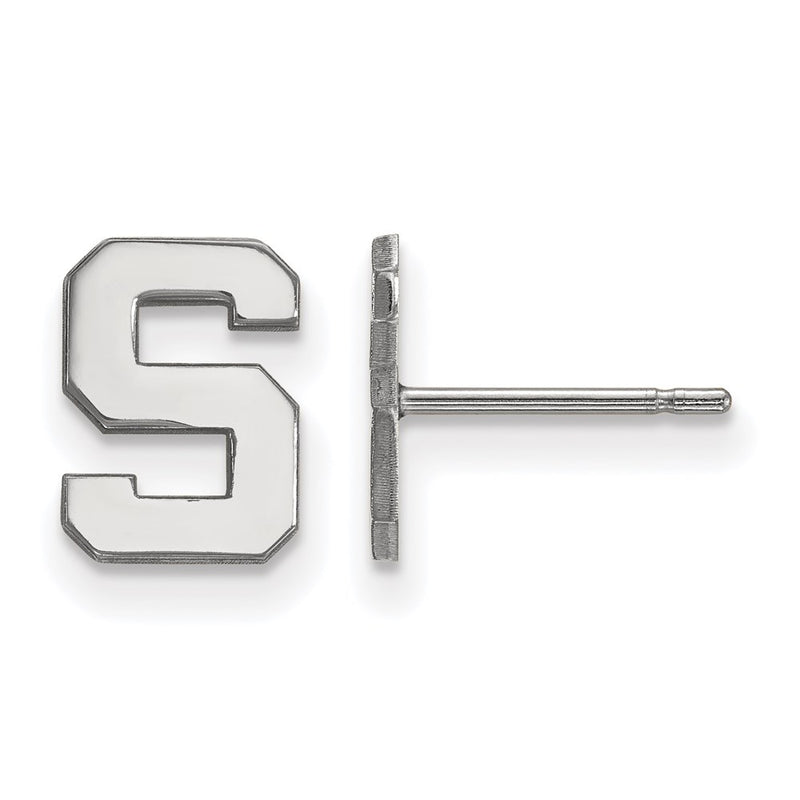 Sterling Silver Rhodium Plated Logoart Michigan State University Letter S Extra Small Post Earrings