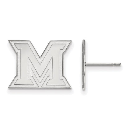 14K White Gold Logoart Miami University Ohio Letter M Small Post Earrings