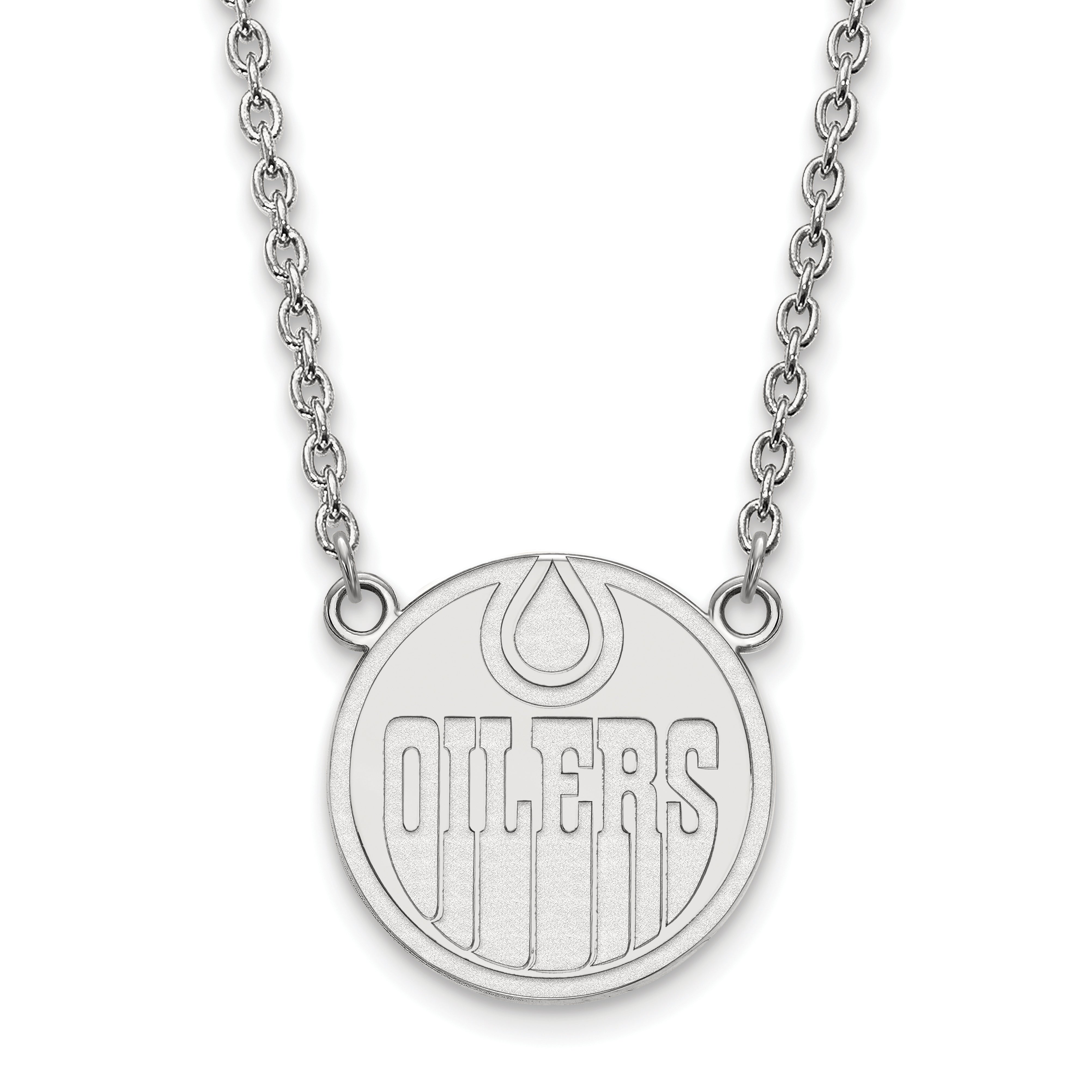 10K White Gold Nhl Logoart Edmonton Oilers Large Pendant 18 Inch Necklace