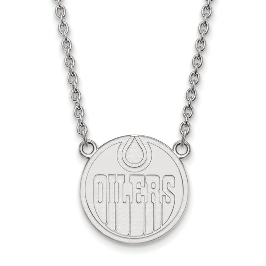 10K White Gold Nhl Logoart Edmonton Oilers Large Pendant 18 Inch Necklace