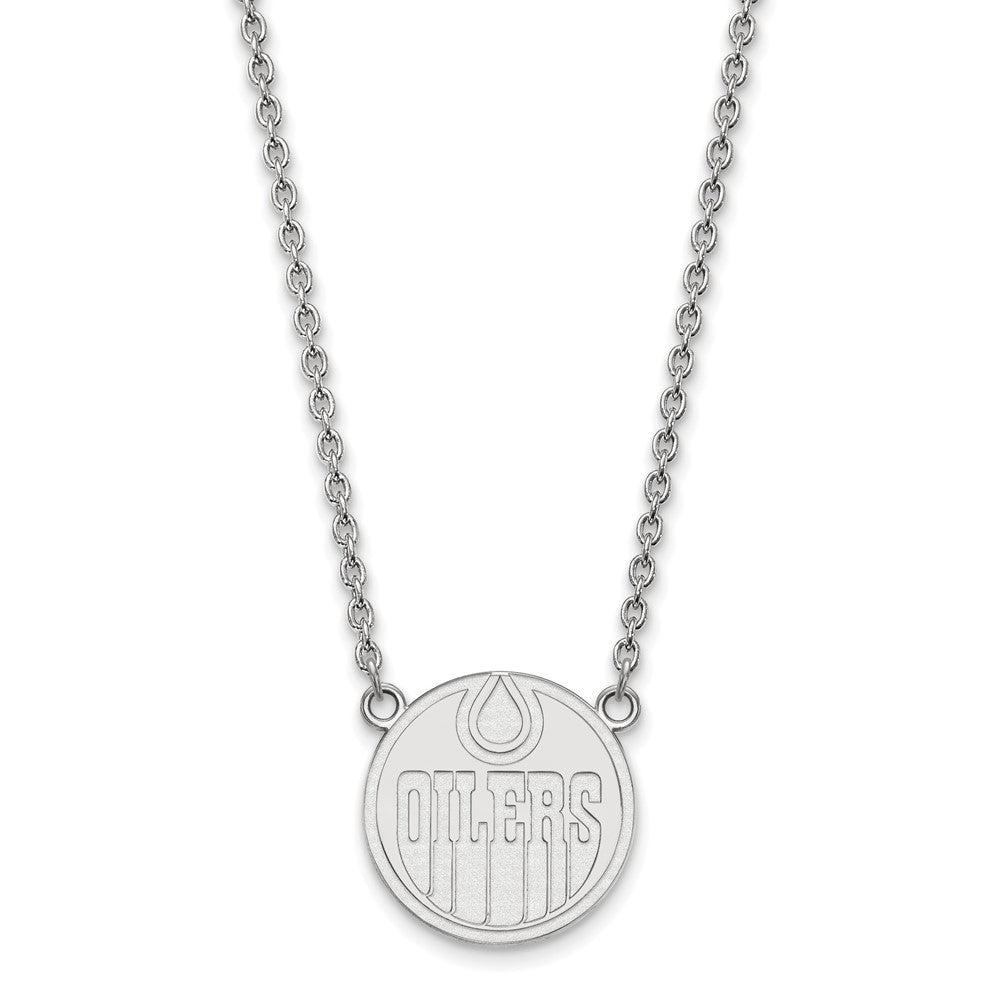 Sterling Silver Rhodium Plated Nhl Logoart Edmonton Oilers Large Pendant 18 Inch Necklace