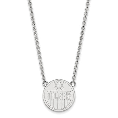 Sterling Silver Rhodium Plated Nhl Logoart Edmonton Oilers Large Pendant 18 Inch Necklace