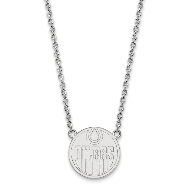 Sterling Silver Rhodium Plated Nhl Logoart Edmonton Oilers Large Pendant 18 Inch Necklace