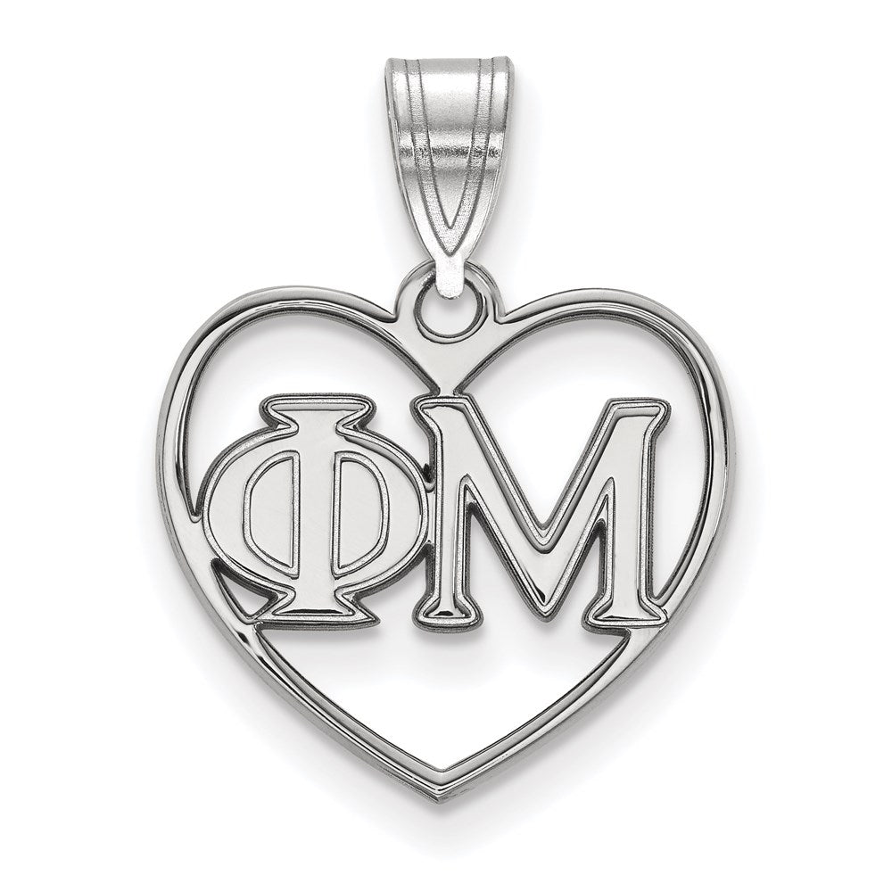 Sterling Silver Rhodium Plated Logoart Phi Mu Sorority Greek Letters Heart Pendant