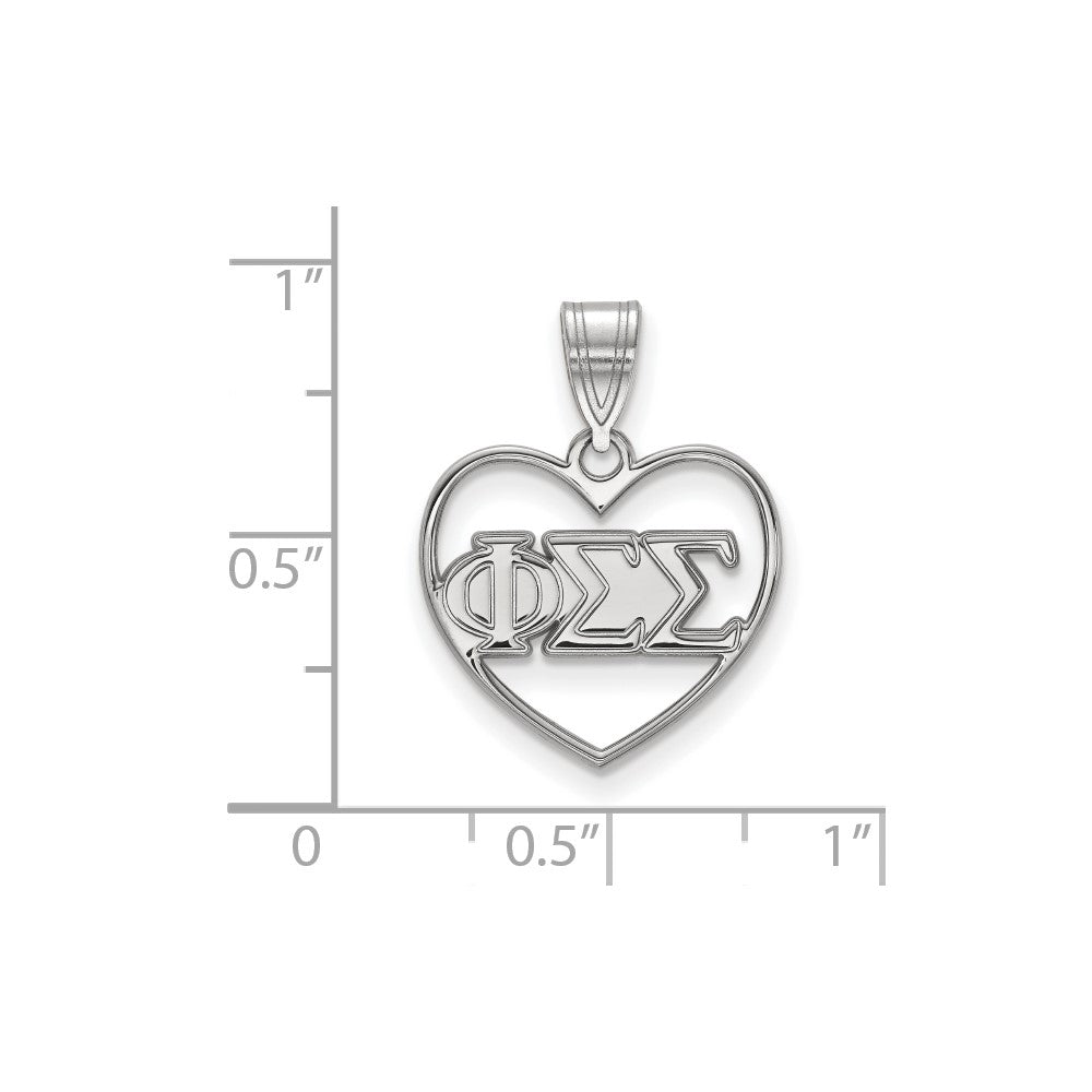 Sterling Silver Rhodium Plated Logoart Phi Sigma Sorority Greek Letters Heart Pendant